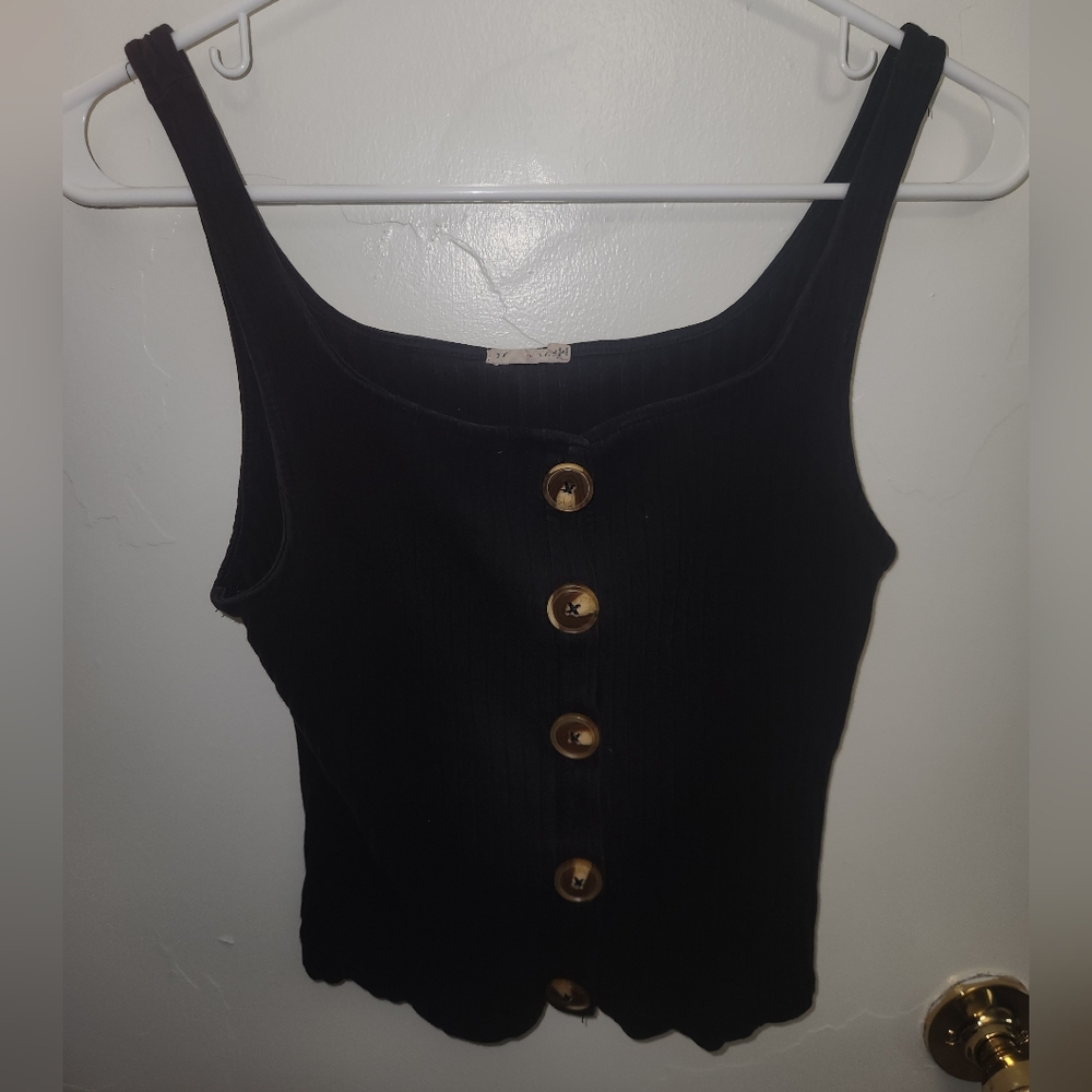 Black Sleeveless Top with Button Accents